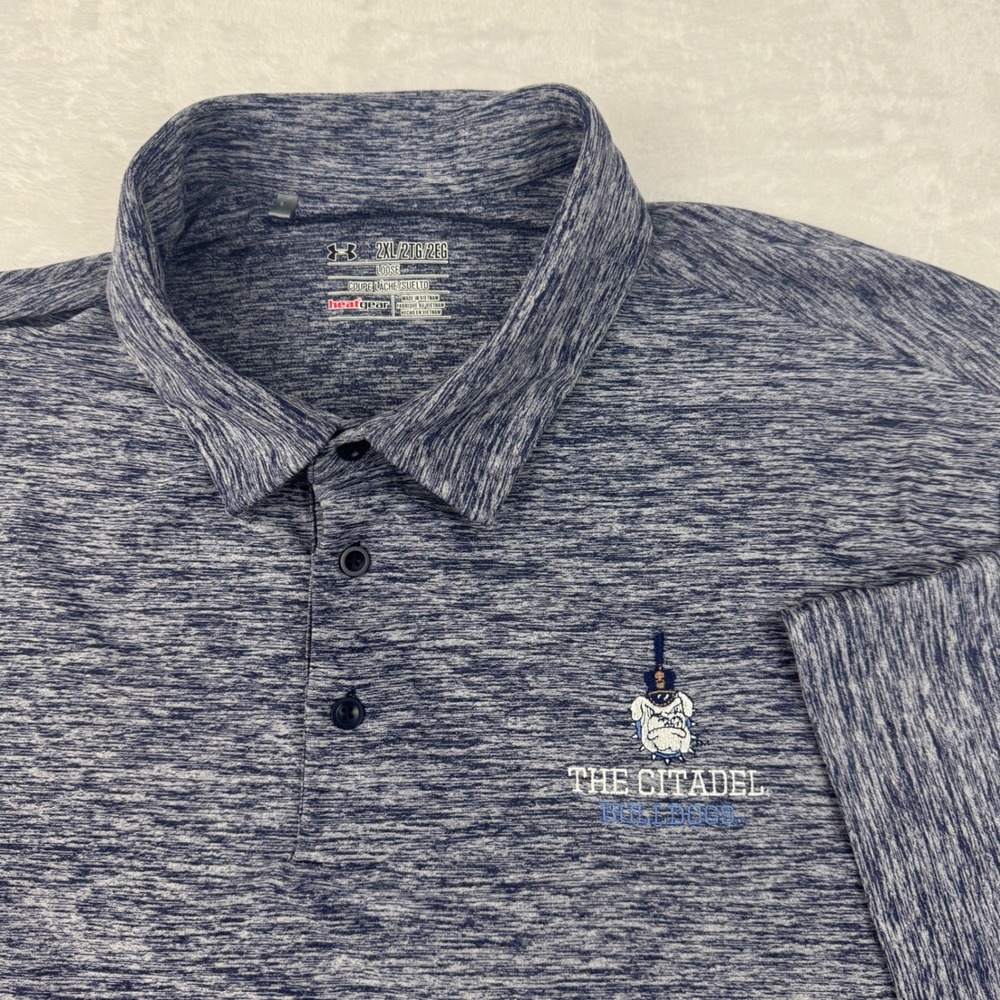 Under Armour Mens 2XL The Citadel Bulldogs HeatGear Polo Shirt Blue Heathered